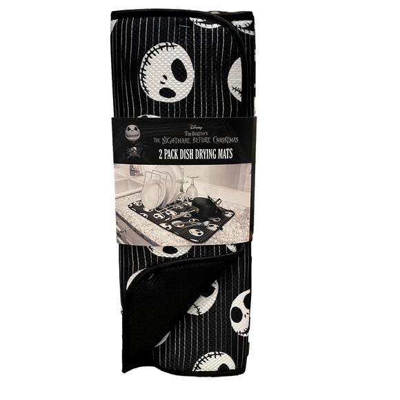 Disney NIGHTMARE BEFORE CHRISTMAS Dish Drying Mats Set of 2 Black & White New - Picture 2 of 16